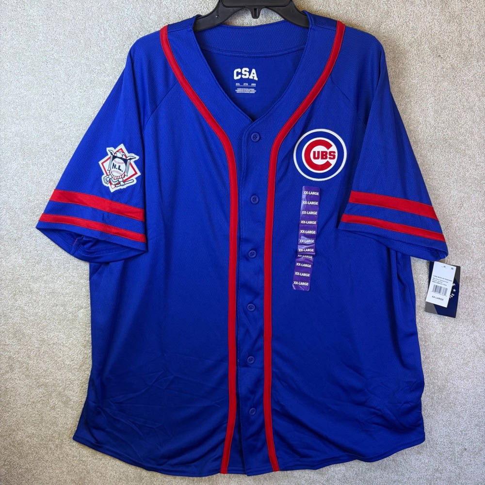 CSA Chicago Cubs Baseball Jersey Mens 2XL Blue Red Button Front MLB SS NEW